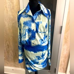 Tie dye blue & white button down Nichole Lynel dress. Never worn,tags still on